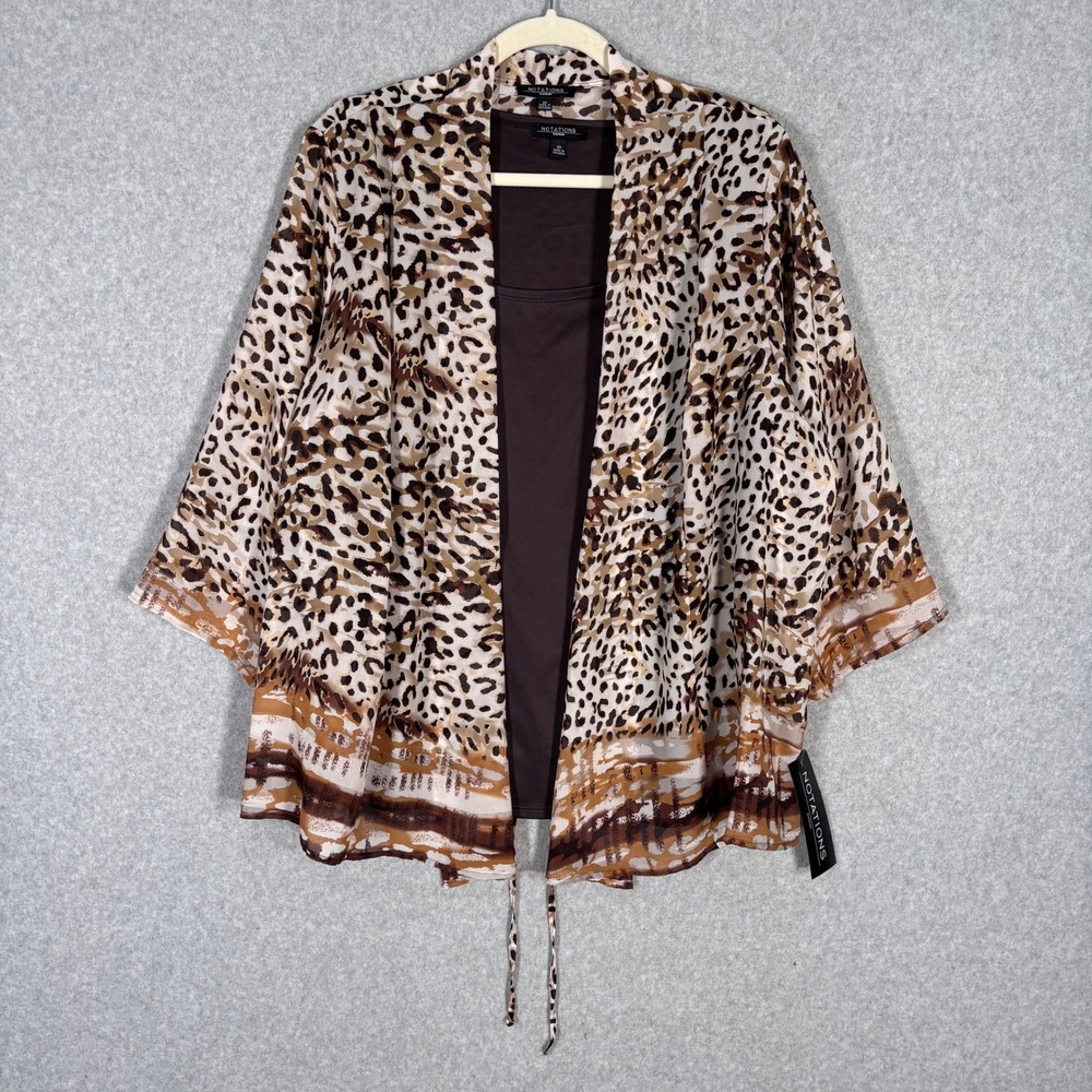 NEW Notations Sheer Kimono Top‎ 2X Leopard Flowy 2 Piece Tank Maximalist 90s